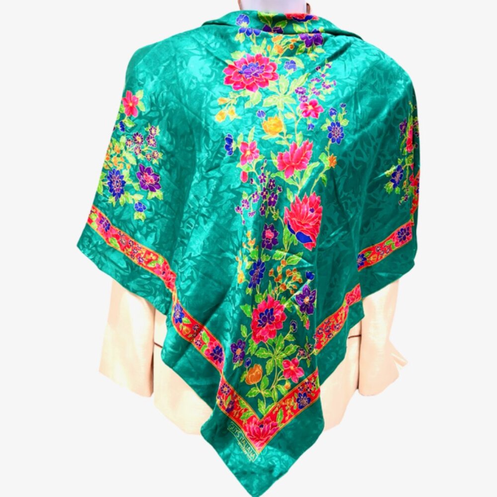 Vintage  Guys Italiana 100% Broadway/Jacqard Silk satin 36" Green Red Flora(44